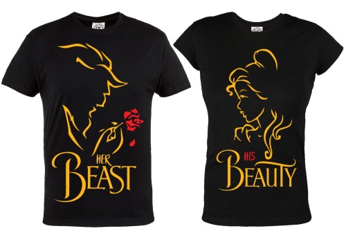 ZESTAW KOSZULEK WALENTYNKOWYCH LOVE PREZENT NA WALENTYNKI HIS BEAUTY HER BEAST PIĘKNA I BESTIA 1