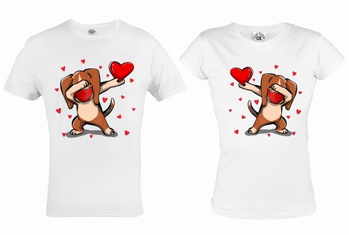 ZESTAW KOSZULEK WALENTYNKOWYCH LOVE PREZENT NA WALENTYNKI PIES BEAGLE DAB MASKA SERCE 