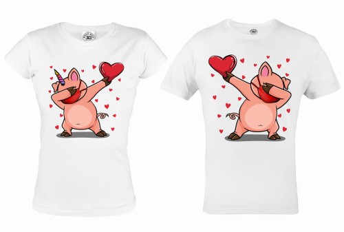 ZESTAW KOSZULEK WALENTYNKOWYCH LOVE PREZENT NA WALENTYNKI PIGGY ŚWINKA DAB MASKA SERCE 