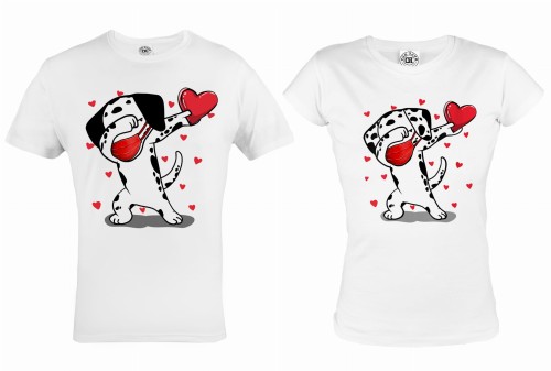 ZESTAW KOSZULEK WALENTYNKOWYCH LOVE PREZENT NA WALENTYNKI PIES DALMATYŃCZYK DAB MASKA SERCE