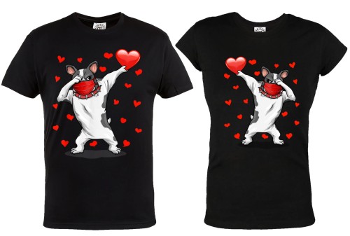 ZESTAW KOSZULEK WALENTYNKOWYCH LOVE PREZENT NA WALENTYNKI PIES BULLDOG DAB MASKA SERCE