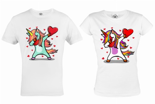 ZESTAW KOSZULEK WALENTYNKOWYCH LOVE PREZENT NA WALENTYNKI UNICORN JEDNOROŻEC DAB MASKA SERCE 
