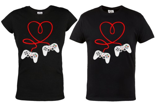 ZESTAW KOSZULEK WALENTYNKOWYCH LOVE PREZENT NA WALENTYNKI DLA GRACZY VIDEOGAMES KONTROLER SERCE 