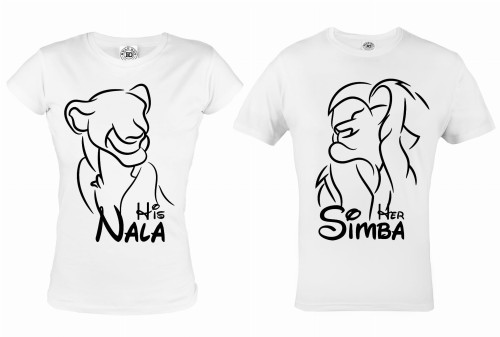 ZESTAW KOSZULEK WALENTYNKOWYCH LOVE PREZENT NA WALENTYNKI DLA PARY LION KING KRÓL LEW HIS  NALA HER SIMBA 