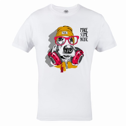 MĘSKA KOSZULKA MUZYCZNA MUZYKA SŁUCHAWKI PIES MAKE SOME NOISE