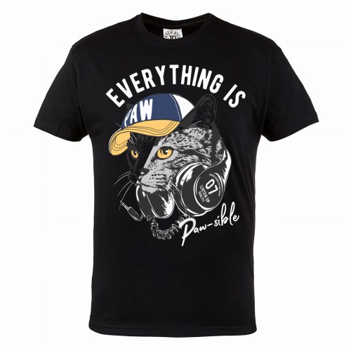 MĘSKA KOSZULKA MUZYCZNA MUZYKA MUSIC KOT SŁUCHAWKI EVERYTHING IS PAW-SIBLE 1