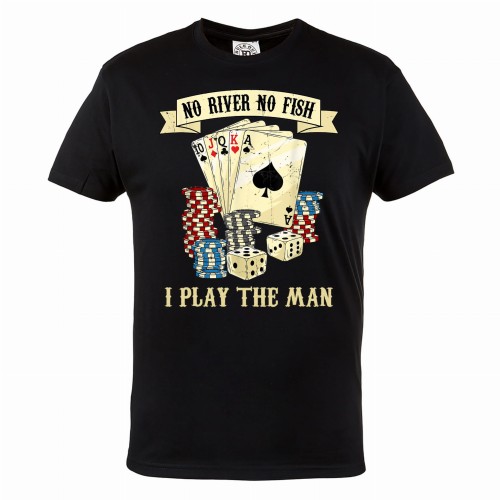 MĘSKA KOSZULKA POKER TEXAS HOLDEM KARTY KASYNO TALIA KART ŻETONY NO RIVER NO FISH I PLAY THE MAN