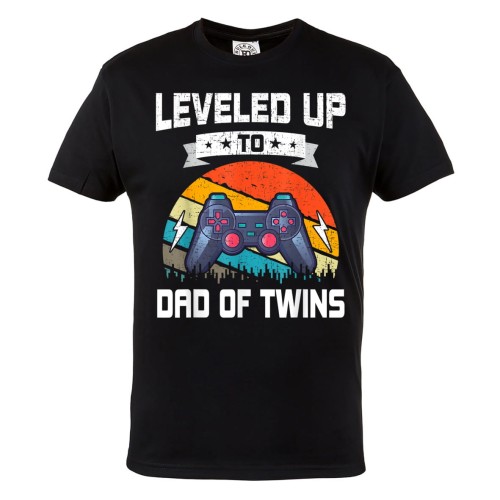 KOSZULKA PREZENT NA DZIEŃ OJCA TATA BLIŹNIAKÓW LEVELED UP TO DAD OF TWINS 1
