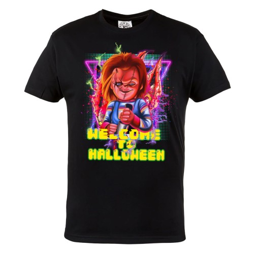 MĘSKA KOSZULKA Z NADRUKIEM FILMOWA HORROR LALECZKA CHUCKY WELCOME TO HALLOWEEN