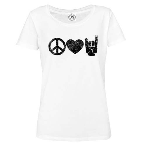 KOSZULKA DAMSKA MUZYCZNA SYMBOLE PEACE LOVE ROCK'N'ROLL 1
