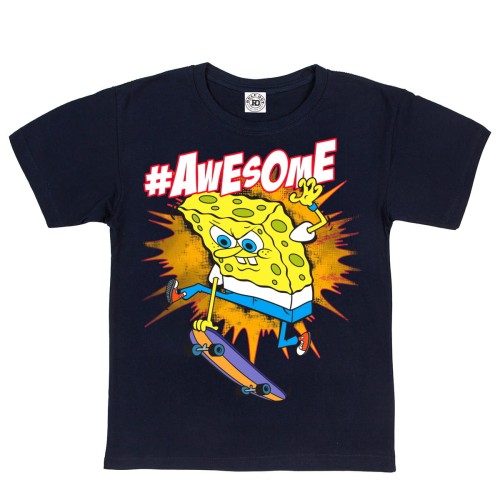 DZIECIĘCA KOSZULKA Z NADRUKIEM SPONGEBOB KANCIASTOPORTY NA DESKOROLCE AWESOME