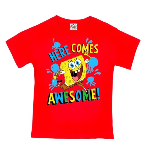 DZIECIĘCA KOSZULKA Z NADRUKIEM SPONGEBOB KANCIASTOPORTY HERE COMES AWESOME 1