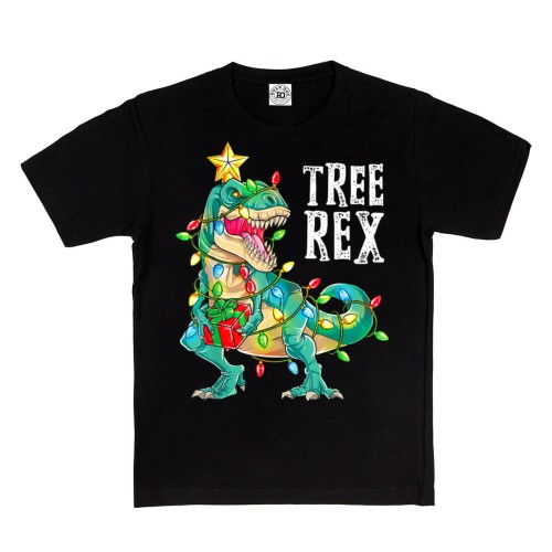 DZIECIĘCA KOSZULKA ŚWIĄTECZNA DINOZAUR T-REX LAMPKI TREE REX