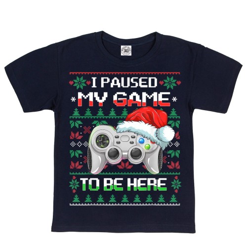 DZIECIĘCA KOSZULKA ŚWIĄTECZNA DLA GRACZA XBOX PLAY STATION I PAUSED MY GAME TO BE HERE 1