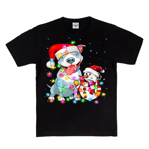 DZIECIĘCA KOSZULKA ŚWIĄTECZNA PITBULL I BAŁWANEK Z LAMPKAMI