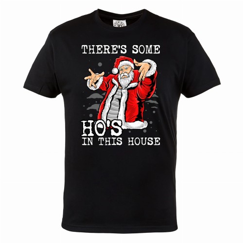 MĘSKA KOSZULKA ŚWIĄTECZNA Z NADRUKIEM ŚWIĘTY MIKOŁAJ THERE'S SOME HO'S IN THIS HOUSE