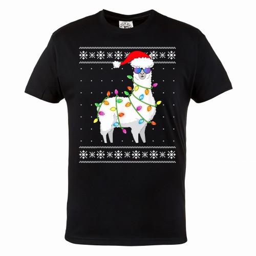 MĘSKA KOSZULKA ŚWIĄTECZNA Z NADRUKIEM LAMA ALPAKA Z LAMPKAMI 1