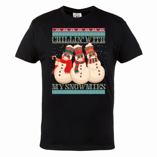 MĘSKA KOSZULKA ŚWIĄTECZNA Z NADRUKIEM BAŁWANY CHILLIN' WITH MY SNOWMIES