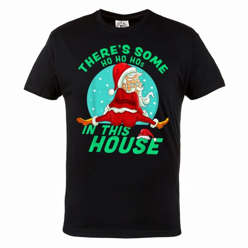 MĘSKA KOSZULKA ŚWIĄTECZNA Z NADRUKIEM ŚWIĘTY MIKOŁAJ THERE'S SOME HO HO HO'S IN THIS HOUSE 1
