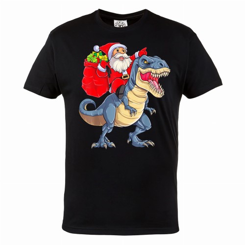 MĘSKA KOSZULKA ŚWIĄTECZNA Z NADRUKIEM ŚWIĘTY MIKOŁAJ Z DINOZAUREM 1