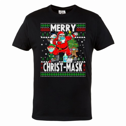 MĘSKA KOSZULKA ŚWIĄTECZNA Z NADRUKIEM ŚWIĘTY MIKOŁAJ MERRY CHRIST-MASK 1
