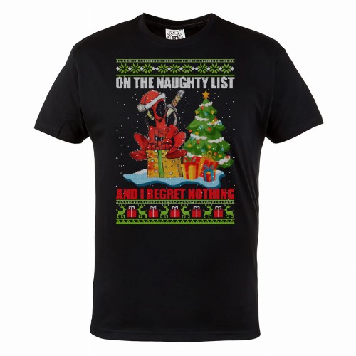 MĘSKA KOSZULKA ŚWIĄTECZNA Z NADRUKIEM DEADPOOL Z PREZENTAMI ON THE NAUGHTY LIST