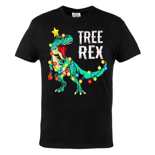 MĘSKA KOSZULKA ŚWIĄTECZNA Z NADRUKIEM DINOZAUR Z LAMPKAMI TREE REX 1