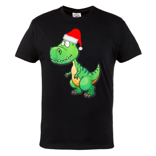MĘSKA KOSZULKA ŚWIĄTECZNA Z NADRUKIEM DINOZAUR ŚWIĄTECZNY DINO W CZAPCE MIKOŁAJA 1