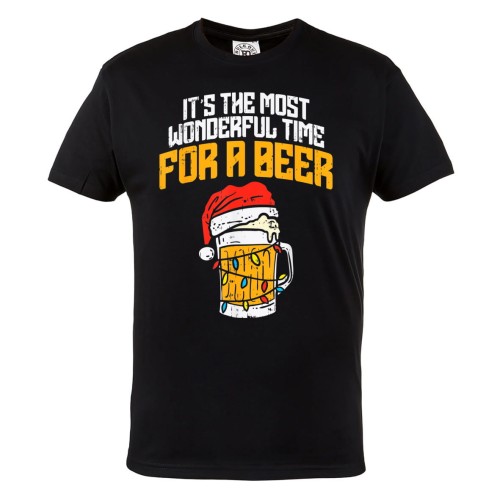 MĘSKA KOSZULKA ŚWIĄTECZNA Z NADRUKIEM PIWO W KUFLU LAMPKI IT'S THE MOST WONDERFUL TIME FOR A BEER