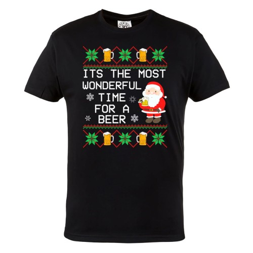 MĘSKA KOSZULKA ŚWIĄTECZNA Z NADRUKIEM ŚWIĘTA PIWO MIKOŁAJ IT'S THE MOST WONDERFUL TIME FOR A BEER