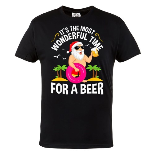 MĘSKA KOSZULKA ŚWIĄTECZNA Z NADRUKIEM ŚWIĘTY MIKOŁAJ Z PIWEM IT'S THE MOST WONDERFUL TIME FOR A BEER 1