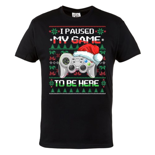 MĘSKA KOSZULKA ŚWIĄTECZNA Z NADRUKIEM ŚWIĘTA DLA GRACZA I PAUSED MY GAME TO BE HERE 1