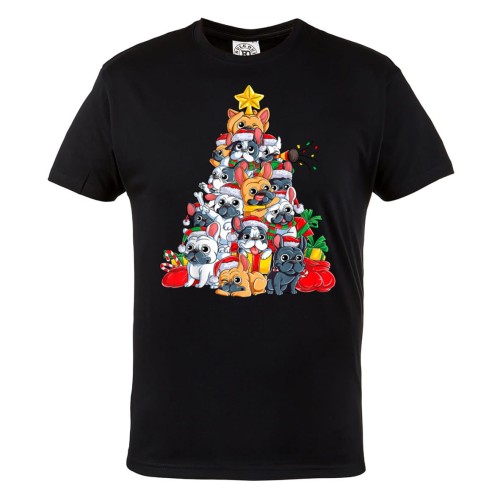 MĘSKA KOSZULKA ŚWIĄTECZNA Z NADRUKIEM BULDOGI FRANCUSKIE FRENCHIE CHOINKA 1