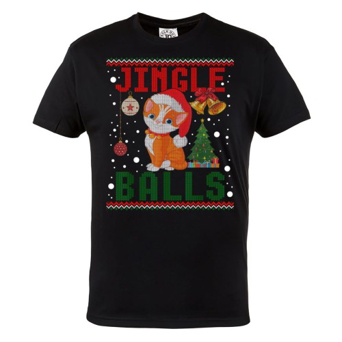 MĘSKA KOSZULKA ŚWIĄTECZNA Z NADRUKIEM KOT I BOMBKI JINGLE BALLS