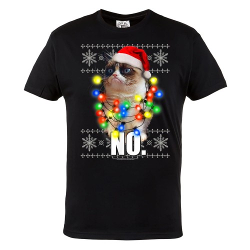 MĘSKA KOSZULKA ŚWIĄTECZNA Z NADRUKIEM KOT I LAMPKI 1