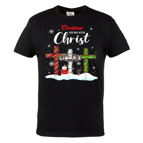 MĘSKA KOSZULKA ŚWIĄTECZNA Z NADRUKIEM KRZYŻE CHRISTMAS BEGINS WITH CHRIST