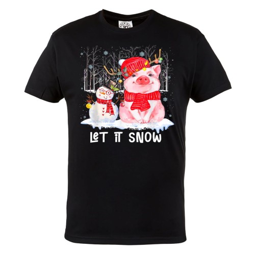 MĘSKA KOSZULKA ŚWIĄTECZNA Z NADRUKIEM BAŁWANEK I ŚWINKA LET IT SNOW