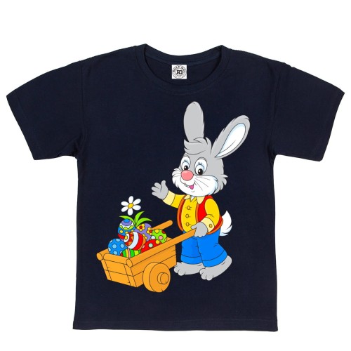 DZIECIĘCA KOSZULKA ŚWIĄTECZNA WIELKANOC ZAJĄCZEK Z TACZKĄ Z PISANKAMI 2