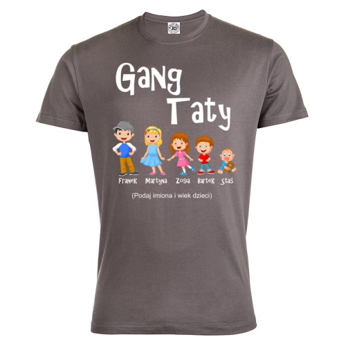 KOSZULKA MĘSKA PERSONALIZOWANA PREZENT NA DZIEŃ OJCA GANG TATY GRAFITOWA TATA231