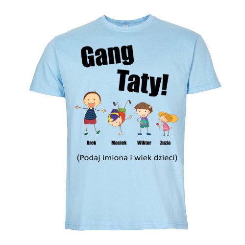 KOSZULKA MĘSKA PERSONALIZOWANA PREZENT NA DZIEŃ OJCA GANG TATY BŁĘKITNA TATA235 1