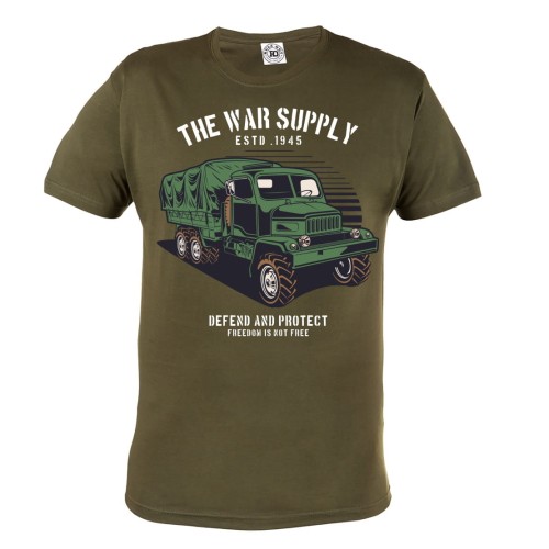 KOSZULKA WOJSKOWA POJAZD WOJSKOWY Z BRONIĄ THE WAR SUPPLY DEFEND AND PROTECT