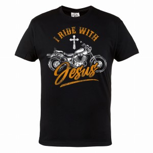 KOSZULKA MOTO MOTORYZACYJNA DLA MOTOCYKLISTY MOTOCYKL I RIDE WITH JESUS