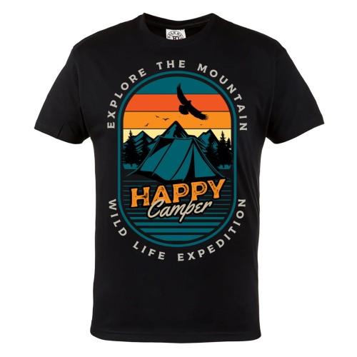 KOSZULKA DLA PODRÓŻNIKA GÓRY WYPRAWY GÓRSKIE PODRÓŻE TREKKING HAPPY CAMPER 1
