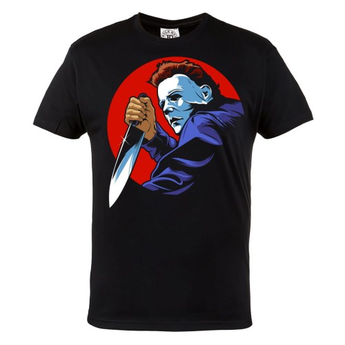 MĘSKA KOSZULKA Z NADRUKIEM FILMOWA HORROR NA HALLOWEEN MICHAEL MYERS Z NOŻEM 1