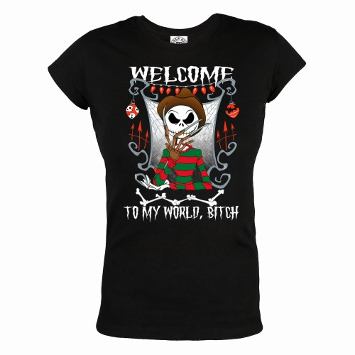 DAMSKA KOSZULKA NA HALLOWEEN HORROR JACK SKELLINGTON WELCOME TO MY WORLD B*TCH 1