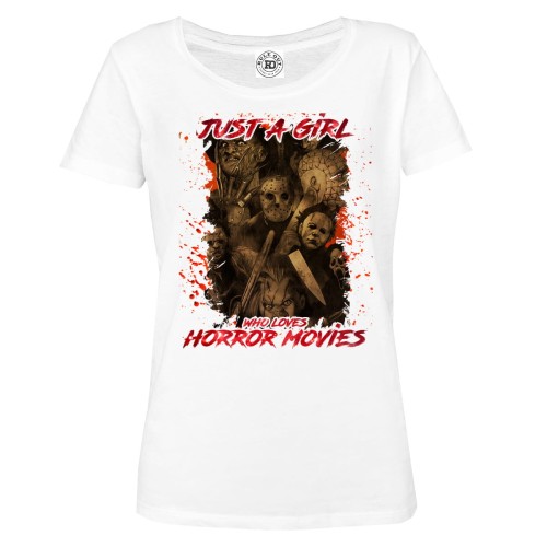 DAMSKA KOSZULKA NA HALLOWEEN POSTACIE Z HORRORÓW JUST A GIRL WHO LOVES HORROR MOVIES 1