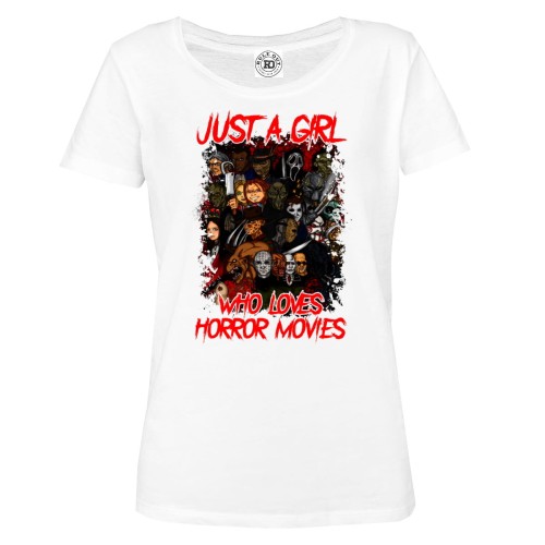 DAMSKA KOSZULKA NA HALLOWEEN POSTACIE Z HORRORÓW JUST A GIRL WHO LOVES HORROR MOVIES 1