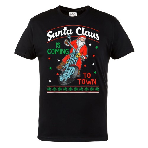 KOSZULKA ŚWIĄTECZNA NA ŚWIĘTA ŚWIĘTY MIKOŁAJ NA MOTORZE SANTA CLAUS IS COMING TO TOWN