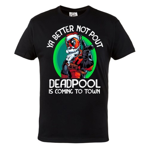 KOSZULKA ŚWIĄTECZNA NA ŚWIĘTA MARVEL YA BETTER NOT POUT DEADPOOL IS COMING TO TOWN