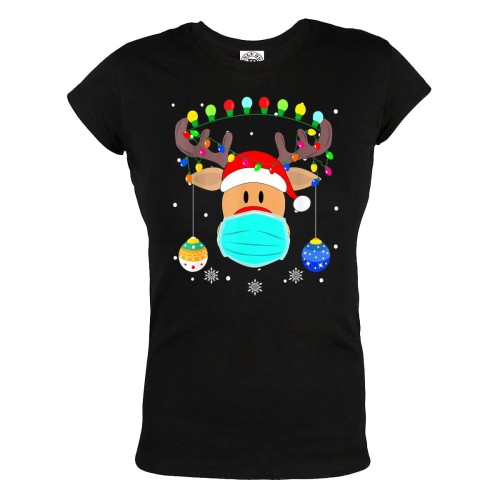 DAMSKA KOSZULKA ŚWIĄTECZNA NA ŚWIĘTA RENIFER MASKA BOMBKI LAMPKI 1
